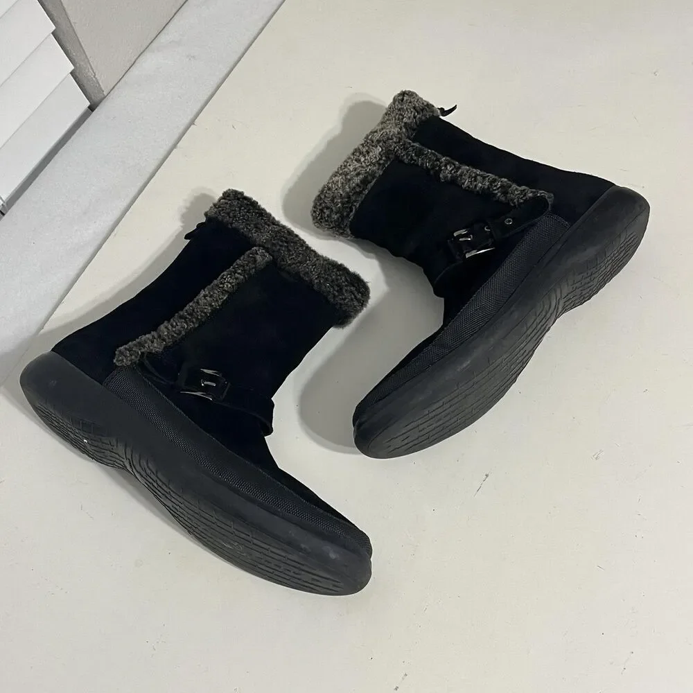 Stuart Weitzman Boots Womens Size 9.5 Black Suede Shearling Lined Zip Winter